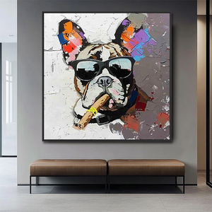 Peint à la main acrylique 100% moderne <span class=keywords><strong>toile</strong></span> Pop Art Animal Graffiti bouledogue <span class=keywords><strong>patron</strong></span> portant des lunettes de soleil encadré prêt accrocher décoration murale - Product Image 4