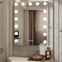 Miroir de Maquillage LED en Verre Style Art Déco - Cadre en Marbre Naturel, Contrôle Tactile Dimmable pour Maquillage et Décoration de Salle de Bain