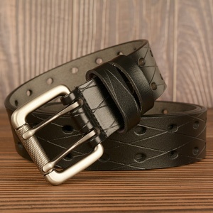Ceinture en cuir véritable pour homme, avec boucle en alliage à double ardillon, personnalisable avec logo, pour jeans décontractés, nouvelle collection - Product Image 4