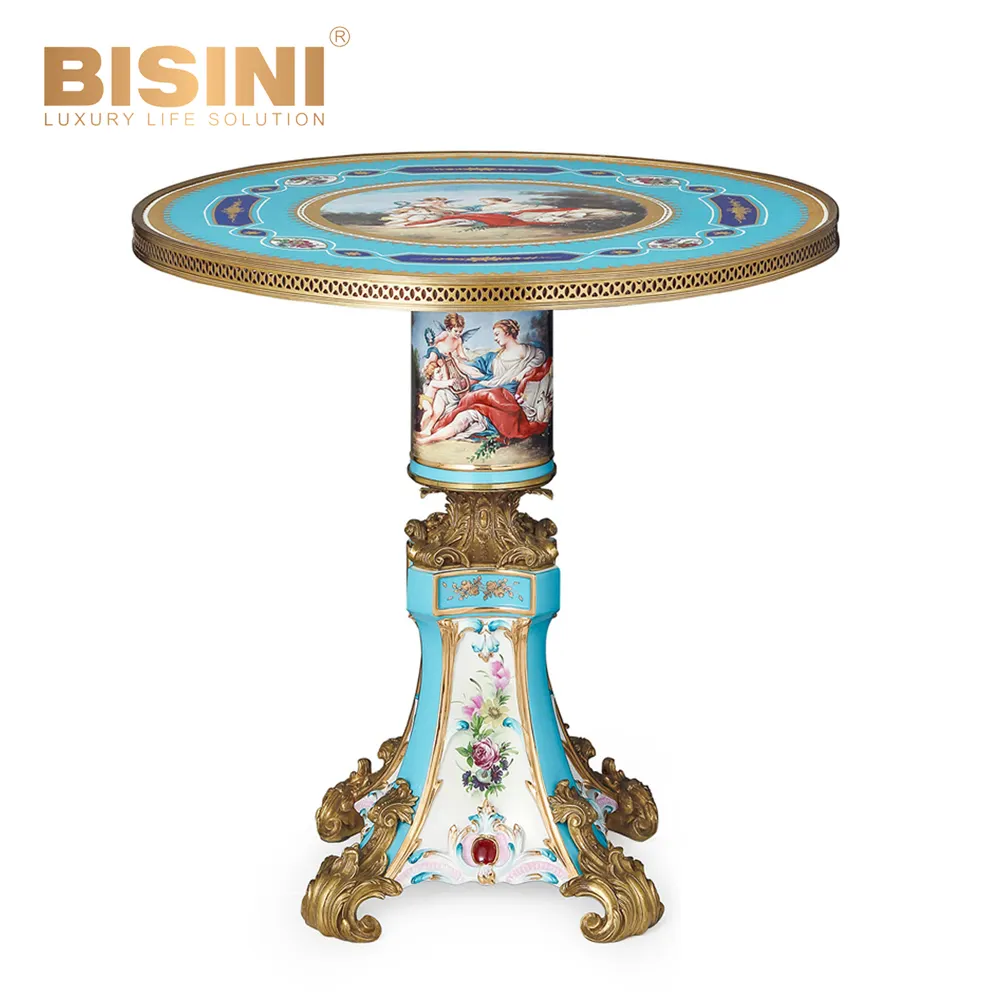 Thế Kỷ 19 Phong Cách Pháp Tranh Sơn Dầu Bằng Tay Màu Xanh Của Thiên Thần & Mẹ Mary Antique Baroque Bàn Điều Khiển Tròn