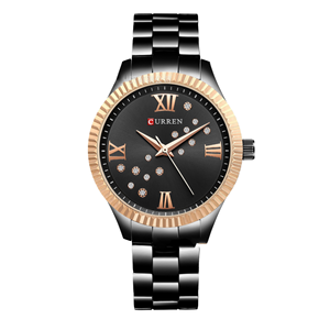 Montre à quartz pour femme Curren 9009 avec strass et bracelet en acier inoxydable, montre-bracelet tendance pour femmes - Product Image 1