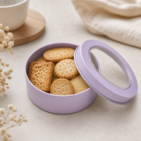 Boîte à biscuits ronde personnalisée de qualité alimentaire avec fenêtre transparente, emballage en métal pour bonbons, vente en gros, pour articles cadeaux de confiserie