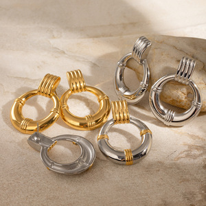 Hoop <b>Earrings</b> Stainless Steel Round Geometric Design <b>Gold</b> Silver Colorfast Jewelry Fashion <b>Dangle</b> <b>Earrings</b> - Product Image 3