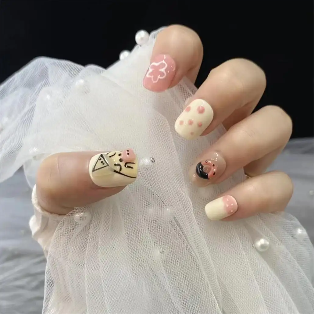 Diseño popular Uñas de gato Cubierta completa Hecho a mano Arte de uñas cortas Uñas artificiales Prensa en las uñas