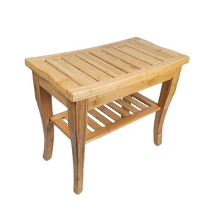 2023 New Arrival Factory Custom <strong>Teak</strong> Shower Seat Storage <strong>Bench</strong> Seating Durable Bamboo Shower Stool With Two Layers - Product Image 1