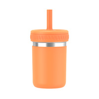 Gobelet isotherme moderne et minimaliste en acier inoxydable de 10 oz pour enfants, avec manchon en silicone résistant aux chutes et paille, personnalisable avec logo