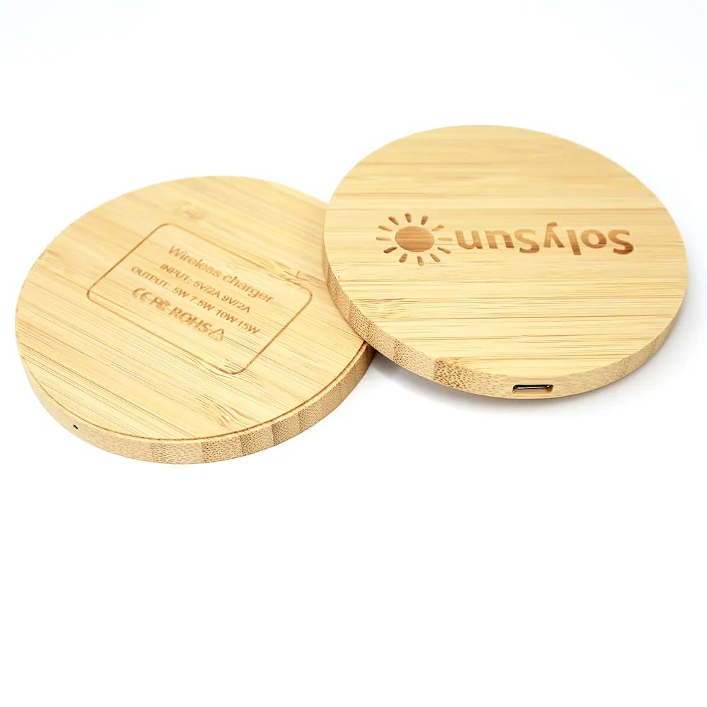 Almohadilla de carga rápida de madera de bambú delgada lista para enviar logotipo personalizado 10W 15w 30W 35W Qi cargadores de teléfono inalámbricos de placa de madera para iPhone