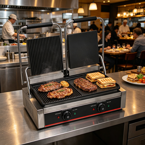 Ribbed Griddle Panini Press Machine Multi Functional <b>Breakfast</b> <b>Maker</b> for Sandwich Steak Restaurant Catering - Product Image 4