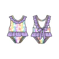 Maillots de bain pour enfants, mode boutique, été, une pièce, sans manches, à volants, tenues pour filles, maillots de bain, imprimés personnalisés, vêtements de plage