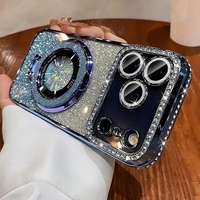 Coque magnétique scintillante avec support pour iPhone 17, 16, 15, 11, 12, 14, 13 Pro Max, placage souple, diamant brillant, luxe, pour iPhone 17 Air