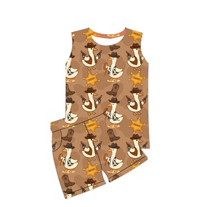 Conjunto de Ropa de Fibra de Bambú Babylovey para Niños Pequeños, Camiseta sin Mangas con Pantalones Cortos, Ropa Infantil de Bebé, Estilo <span class=keywords><strong>Vaquero</strong></span>, Conjuntos de Ropa al por Mayor - Product Image 1