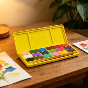 Ensemble de peinture à l'eau solide non toxique de 18 couleurs avec pinceau pour enfants, étudiants, fournitures artistiques, kit de peinture à l'eau portable - Product Image 1