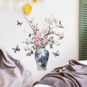 Autocollants muraux vintage en forme de vase chinois avec fleurs, décoration murale pour chambre à coucher, salon, décoration de la maison, papier peint auto-adhésif - Product Image 5
