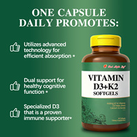 Flourisher 5000 UI Vitamine D3 K2 MK7 Gélules végétaliennes pour adultes - Antioxydant efficace pour l'éclat de la peau, 60 unités