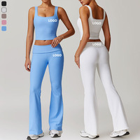 Ensemble deux pièces pour femmes, vêtements de sport de haute qualité, soutien-gorge rembourré, veste respirante, jean pattes d'éléphant, ensemble de sport pour femmes