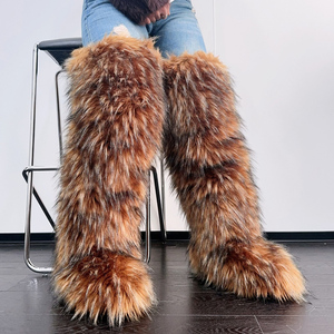 Bottes longues fourrées chaudes pour femmes, grande taille 46, fourrure épaisse, bottes hautes au-dessus du genou, chaussures d'hiver à semelle plate - Product Image 3