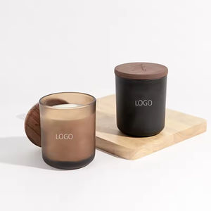 Private Label Transparent Thick-walled Curved Base 6oz 8oz 12oz Glass <b>Candle</b> Jar for Home Decoration With Wooden Lid - Product Image 4