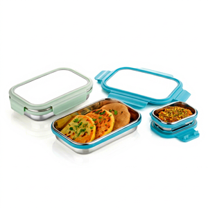 Boîte à lunch en acier inoxydable rectangulaire, étanche, avec compartiments, sans BPA, couvercle en PP, grande capacité 970 ml, facile à nettoyer, moderne, pour tous les jours - Product Image 1