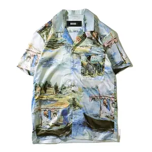 Olie-Schilderen Mannen Kamp Kraag Hawaiiaanse Shirt Alle Afdrukken Vintage Stijl Mannen Aloha Sport Shirt