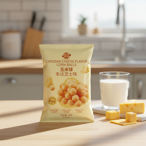Bolas de Maíz <span class=keywords><strong>con</strong></span> Queso <span class=keywords><strong>Cheddar</strong></span> Listas para Comer, Dulces y Ricas, Sin Grasas Trans, Snack Inflado, OEM, Marca Privada, Venta al por Mayor, Conveniencia para Supermercados - Product Image 4