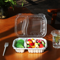 Kotak Makanan Bawa Pulang 32-2oz Biodegradable Mfpp Tray Kemasan Plastik Sekali Pakai 2 Kompartemen Microwave Clams
