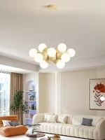 Lampe suspendue de style moderne italien 2025 pour salon, table à manger, restaurant, crème, nouveau lustre à piles