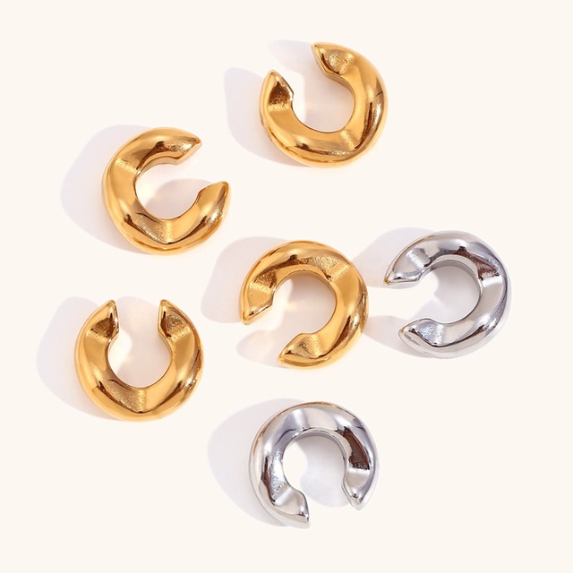 316L Stainless Steel 18K Gold Plated Chunky Cuff Earrings Minimalist Thick Design Earrings for Women Non Pierced Daily Wear