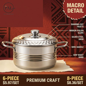 Conjunto de Panelas de Aço Inoxidável com Padrão Diamante, 6 ou 8 Peças, Panela com Tampa, Compatível com Indução, Atacado para Cozinha Doméstica - Product Image 6