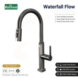 Gunmetal Grey Kitchen Faucet Spray <b>Single</b> Handle High Arc Gooseneck Brass Kitchen <b>Tap</b> 360 Swivel Dual Mode Modern Hexagonal - Product Image 1