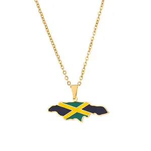 Cross - border fashion gold plated stainless steel necklace Africa Jamaica drop oil geometric pendant necklace foreign trade