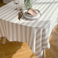 Nappe en lin pur français 100% naturel, carrée, teinte en fil, rayée, lavée à la pierre, pour fêtes à domicile et Noël - Vente en gros