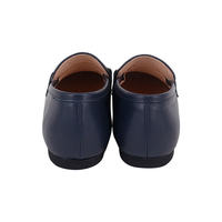 Mocassins pour femmes en cuir bleu marine haut de gamme à boucle métallique, prix de gros