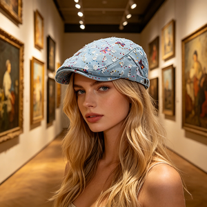 Casquette plate style japonais Y2K à sequins et rayures papillon, rétro, effet amincissant, chapeau de plage en jean pour femme, collection automne, style peintre - Product Image 3