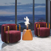 Chaise de luxe nordique pivotante en tissu de velours salon hôtel villa meubles de loisirs en bois massif