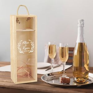 Scatola di Champagne vino <span class=keywords><strong>in</strong></span> <span class=keywords><strong>legno</strong></span> con vetro <span class=keywords><strong>per</strong></span> lo sposo della sposa scatola di fidanzamento personalizzata <span class=keywords><strong>regalo</strong></span> di san valentino - Product Image 4
