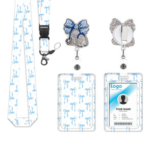 Blue bow glitter badge scroll easy-pull <b>buckle</b> with back <b>clip</b> vertical push-lock card holder UV printable pattern - Product Image 1