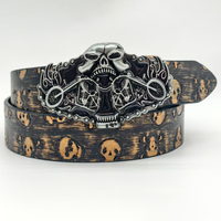 Cinturón de PU con Calavera Gótica Western en Relieve, Hebilla Metálica 3D Pesada, Estilo Punk Retro para Vaqueros y Jeans
