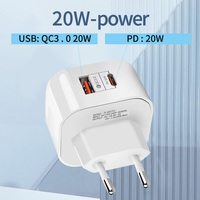 Chargeur compact QC3.0 vitesse de charge rapide 20W Type C adaptateur USB 2 en 1 chargeur de téléphone mural chargeurs de bloc de téléphone