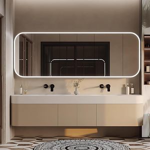 Meuble-lavabo mural de luxe moderne à double tiroir avec comptoir intégré et armoire miroir LED intelligente anti-buée - Product Image 1