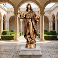 Statue de Jésus Sacré-Cœur en or, à poser sur table, bras ouverts, halo orné, Christ doré, décoration catholique de Noël pour la maison