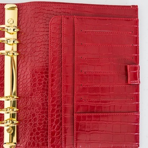 Gold 6 Ring Loose-Leaf A5 <strong>Red</strong> <strong>Croc</strong> Vegan PU Leather Planner Notebook Journal Hard Cover - Product Image 3