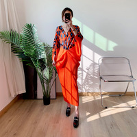 Robe plissée Miyake 2026, dernière collection, pour femme, à manches chauve-souris longues, imprimée, grande taille, décontractée, motifs léopard naturels