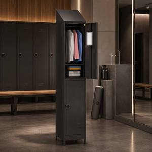 Casier métallique simple à 2 portes avec dessus incliné et serrure électronique, armoire de rangement en acier pour personnel, salle de sport, école, bureau - Product Image 5