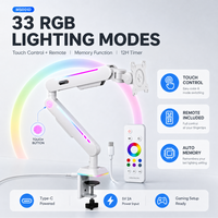 Support de moniteur simple réglable à long bras de 632 mm, robuste, 9 kg, avec bande lumineuse LED RGB pour bureau à domicile
