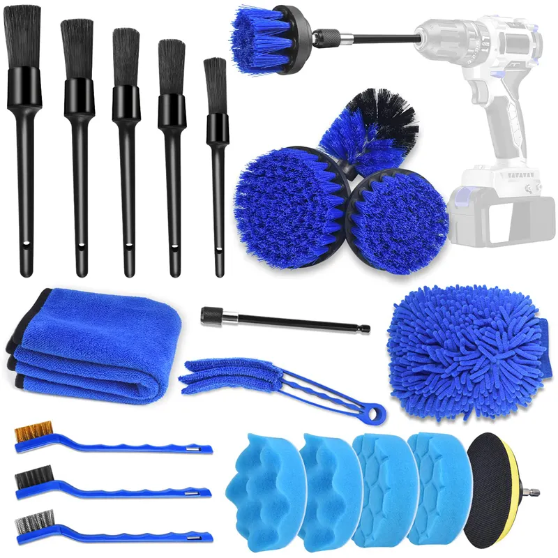 Kit d'outils de nettoyage en cire de polissage, Kit d'outils avec jeu d'éponge et de brosses pour roues, tableau de bord, évents, badges, mpx