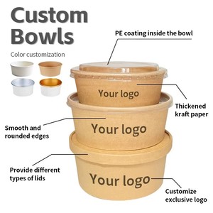Bol à soupe rond jetable en papier, récipient alimentaire en papier, emballage alimentaire écologique pour déjeuner <span class=keywords><strong>et</strong></span> salade, bol en papier - Product Image 3
