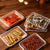 Boîte alimentaire carrée en PET transparent avec couvercle à clipser pour viande séchée, biscuits, bonbons durs, présentation en épicerie et restauration