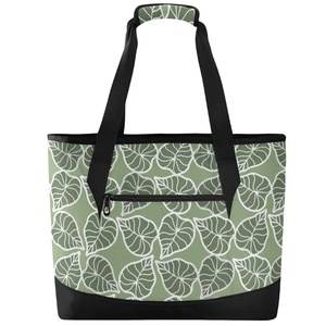 Sac isotherme de plage et de pique-nique en PEVA écologique avec fermeture éclair, motif feuilles de Kalo vertes hawaïennes, idéal pour les courses - Product Image 1