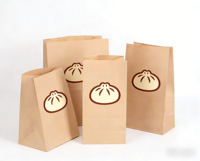 Sacs d'emballage en papier kraft recyclables et écologiques pour pains vapeur, design classique personnalisé, vente en gros, pochettes de rangement vides pour petit-déjeuner