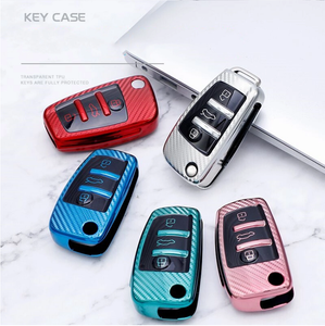 Étui de <span class=keywords><strong>clé</strong></span> de voiture en fibre de <span class=keywords><strong>carbone</strong></span> de qualité supérieure pour A-Series Q3, <span class=keywords><strong>coque</strong></span> de protection souple en TPU anti-rayures - Product Image 2
